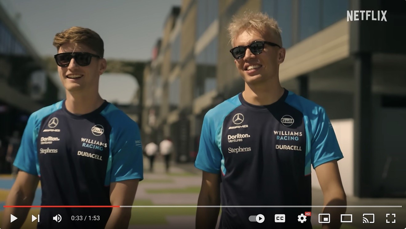 Williams Racing drivers Logan Sargeant (left) and Alex Albon (right) feature in the trailer for the sixth season of Netflix's Formula 1: Drive to Survive docuseries.