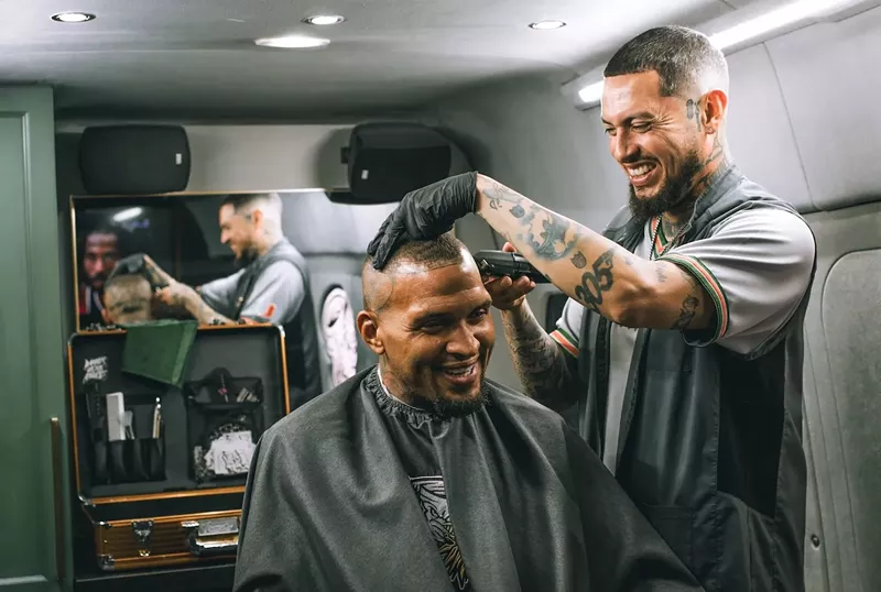 Image: Have Clippers, will travel: Steven Rivera has been cutting former Dolphins center Mike Pouncey’s hair ever since the latter was a junior at the University of Florida.