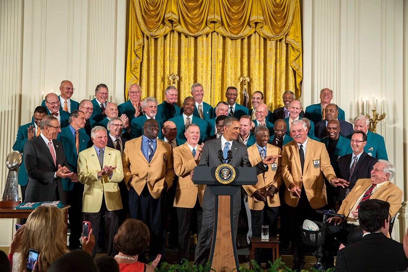 In 2013, President Barack Obama delivered remarks during a ceremony honoring the 1972 Super Bowl champions Miami Dolphins.