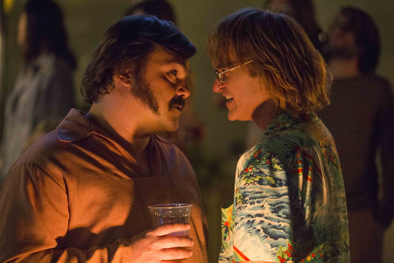 The cast of Gus Van Sant's Don’t Worry, He Won’t Get Far on Foot includes Joaquin Phoenix (right) as John Callahan, an eccentric quadriplegic cartoonist, and Jack Black as Dexter, a drunk party animal.