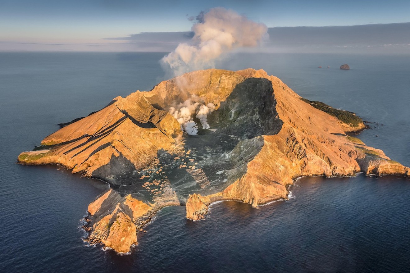 Aerial view of White Island in the Bay of Plenty, North Island, New Zealand