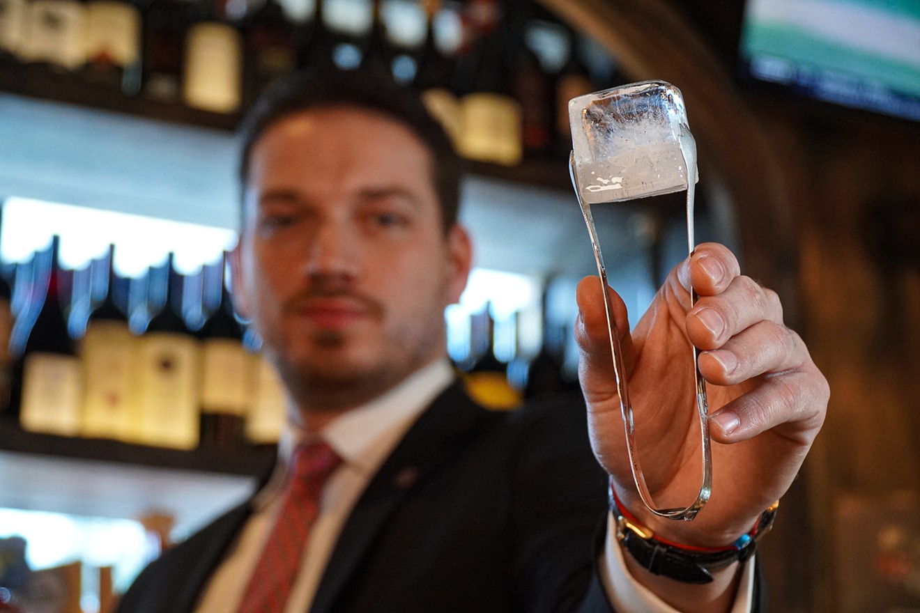 Beverage director Ervin Machado shows one of the varieties of ice used in the cocktails at the Big Time's eateries.