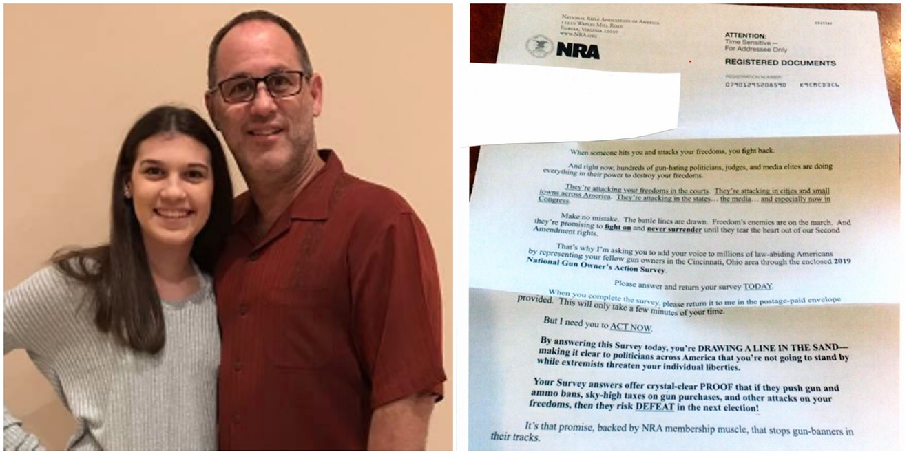 Fred Guttenberg and his daughter, Jaime; a letter from the NRA sent to Guttenberg.