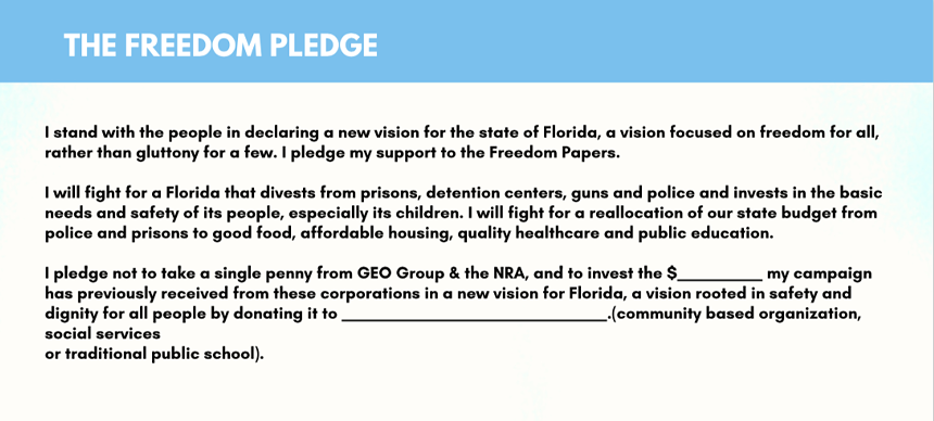 The pledge that has DeSantis and GOP supporters all hot and bothered. - COURTESY OF THE DREAM DEFENDERS