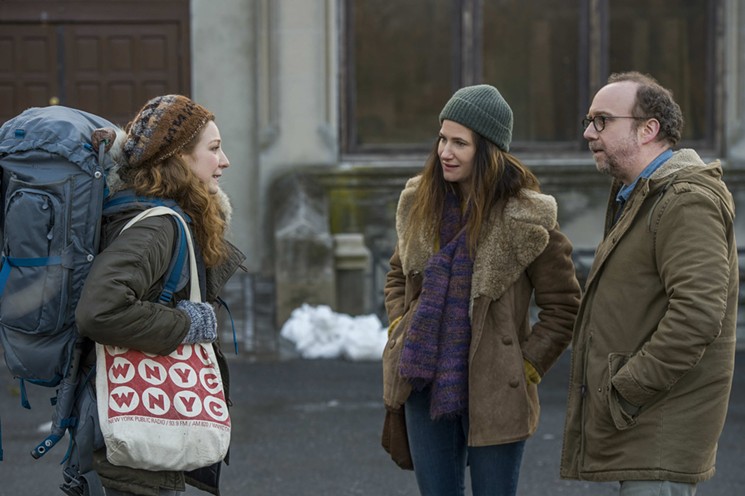 In the Netflix comedy Private Life, Kathryn Hahn (middle) and Paul Giamatti (right) play a couple so desperate to conceive a child that they consider asking beaming stepniece Sadie (Kayli Carter) to donate an egg. - JOJO WHILDEN/COURTESY OF NETFLIX