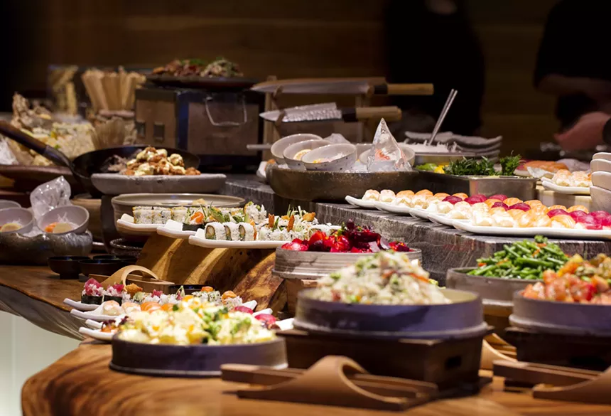Etaru's large spread offers perfectly grilled robata dishes, fresh sushi, and other delectables. - ETARU