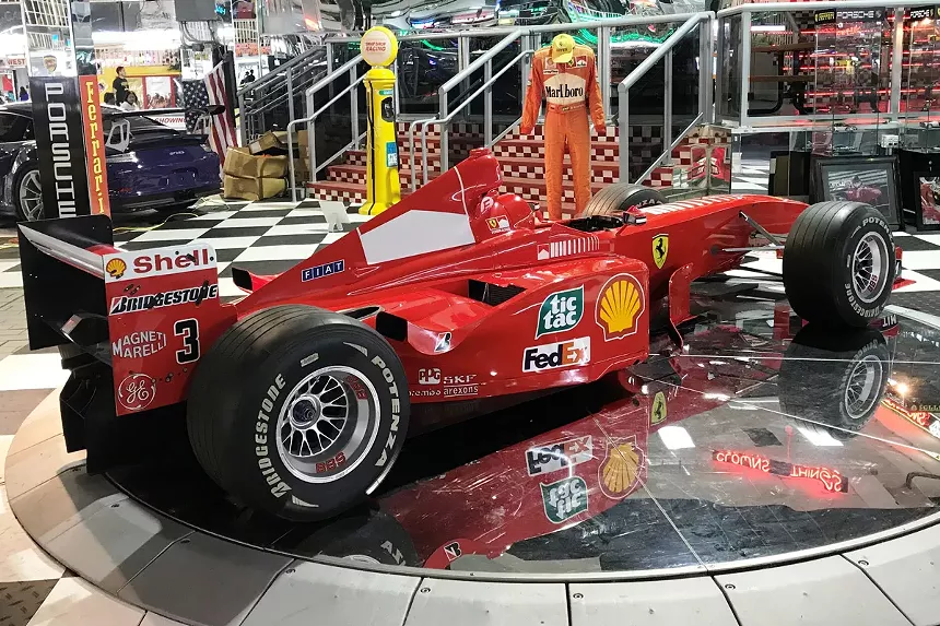 Michael Schumacher's Scuderia Ferrari Marlboro F2001, valued at more than $7.5 million, is among the highlights of Swap Shop's car museum. - PHOTO BY WILLIAM FLOOD