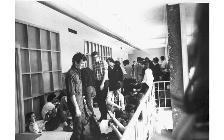 In 1971, students staged a sit-in outside President Stephen O'Connell's office in support of civil rights. - PHOTO COURTESY OF THE UNIVERSITY OF FLORIDA ARCHIVES