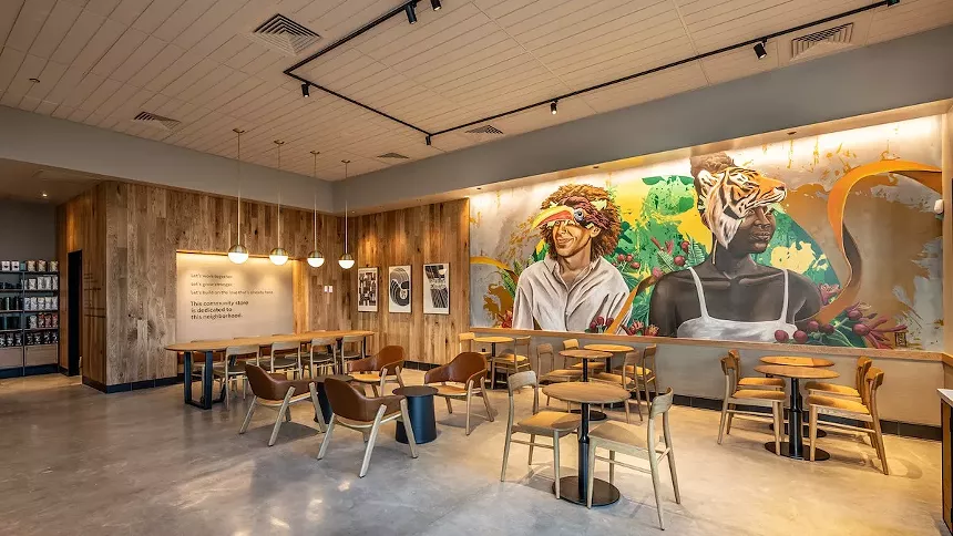 The modern-meets-artsy interior of Starbucks' new Community Store in Fort Lauderdale, which opened in March 2022 - COURTESY STARBUCKS