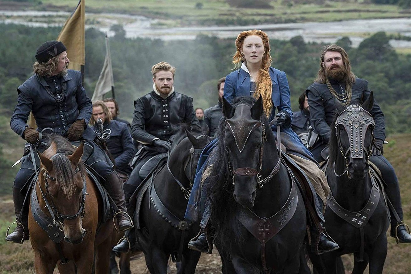 Saoirse Ronan plays Mary Stuart, riding alongside a group of men including cousin Henry Stuart (Jack Lowden) in Josie Rourke’s intimate Mary Queen of Scots, a film that examines men’s hostility to a woman with power.