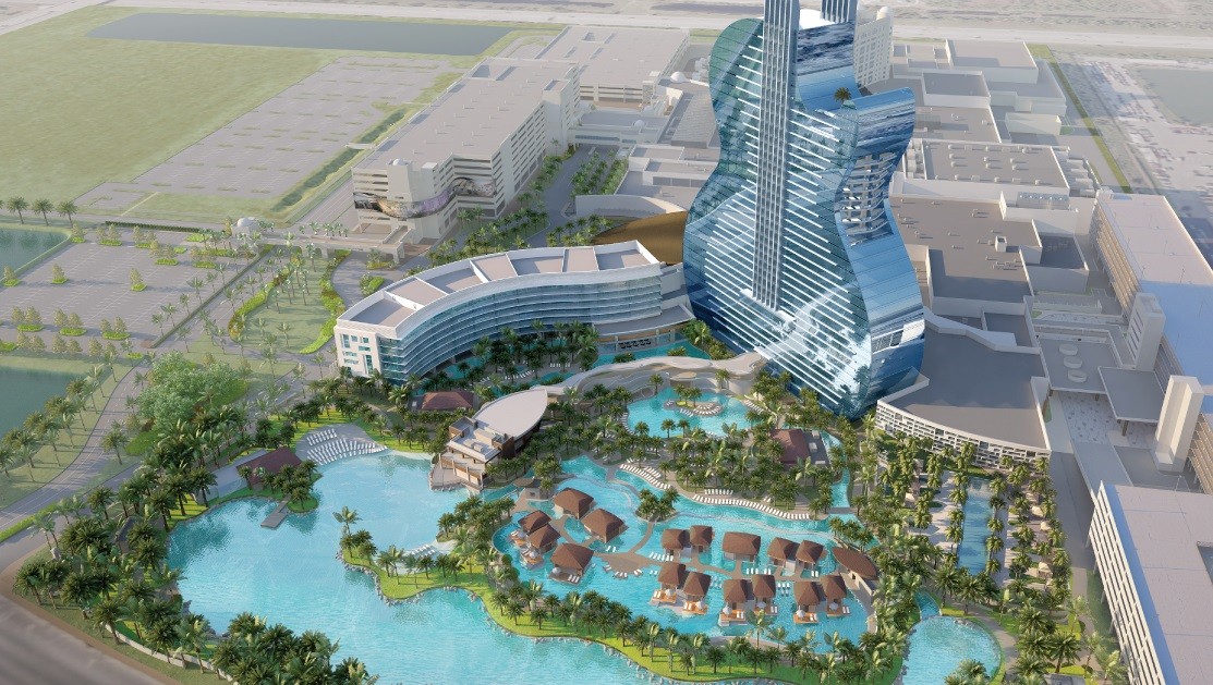 An artist's rendering of the Seminole Hard Rock Hotel & Casino's guitar-shaped hotel, which is set to open October 24.