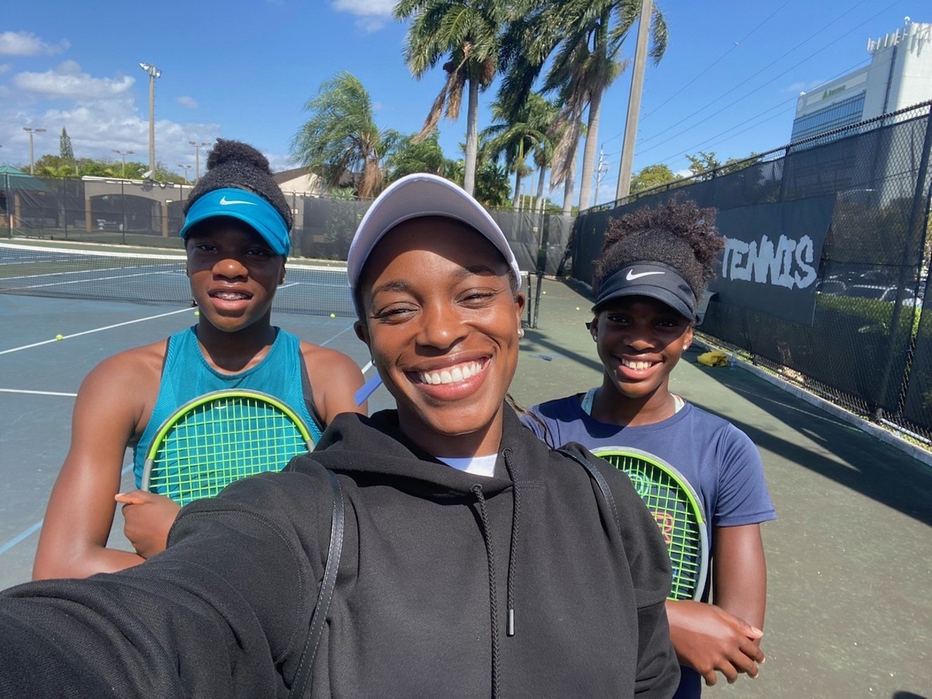 Sloane Stephens with the Samabaly twins, two of the students her foundation is supporting in South Florida.