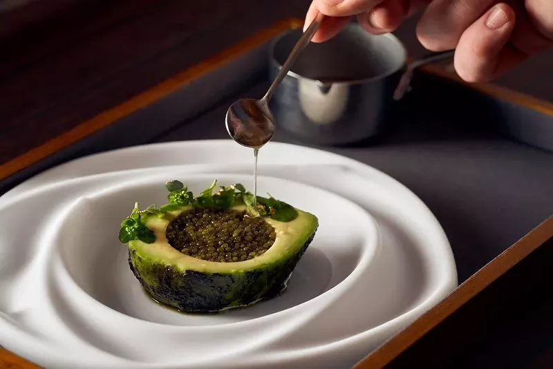 Image: Avocado with caviar and king crab at MAASS, Fort Lauderdale's first Michelin-starred restaurant.